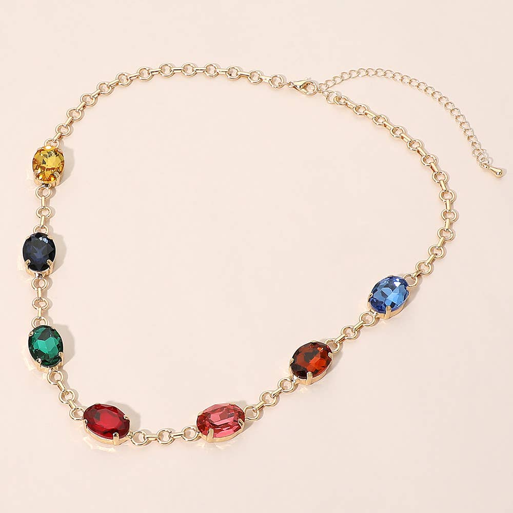 Oval Gem Cluster Station Evening Necklace