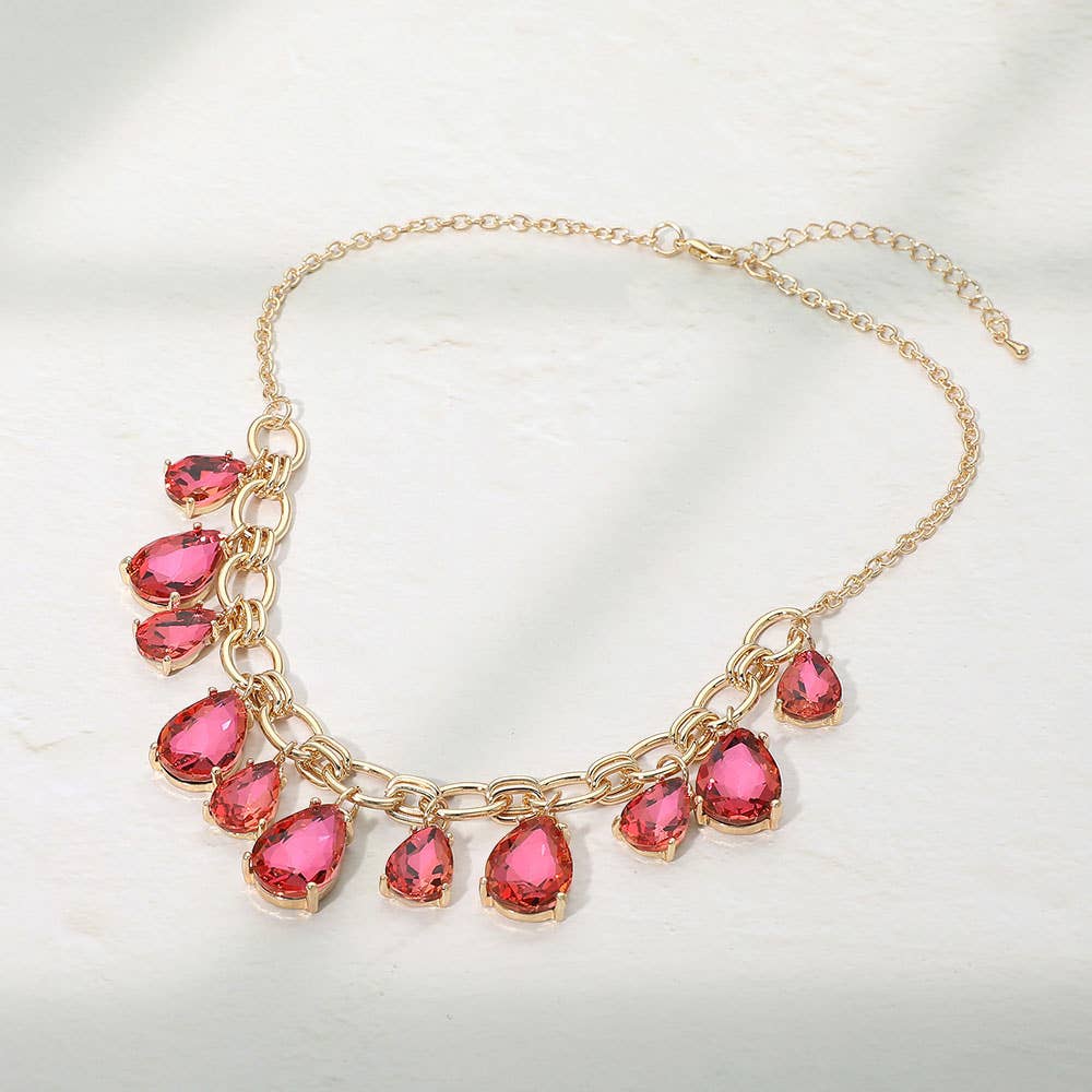 Cushion Teardrop Cluster Drop Station Necklace