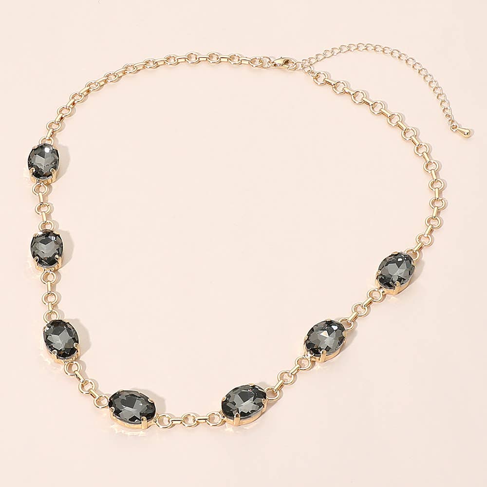 Oval Gem Cluster Station Evening Necklace