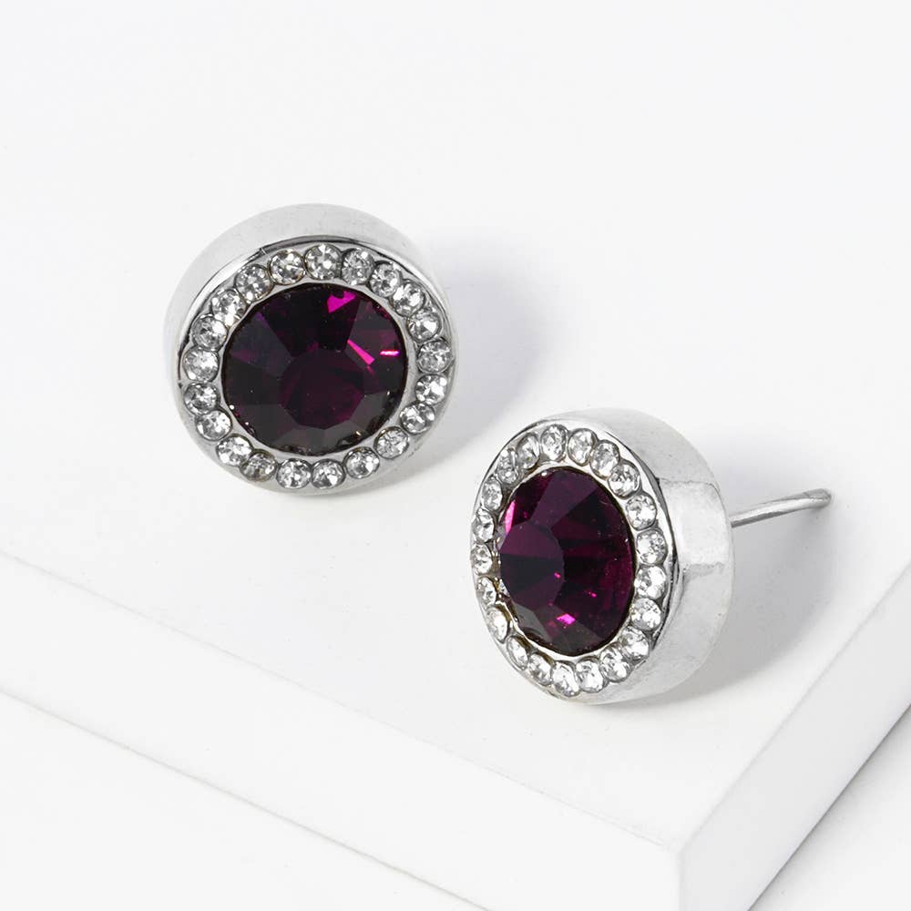 Round Crystal Halo Stud Earrings