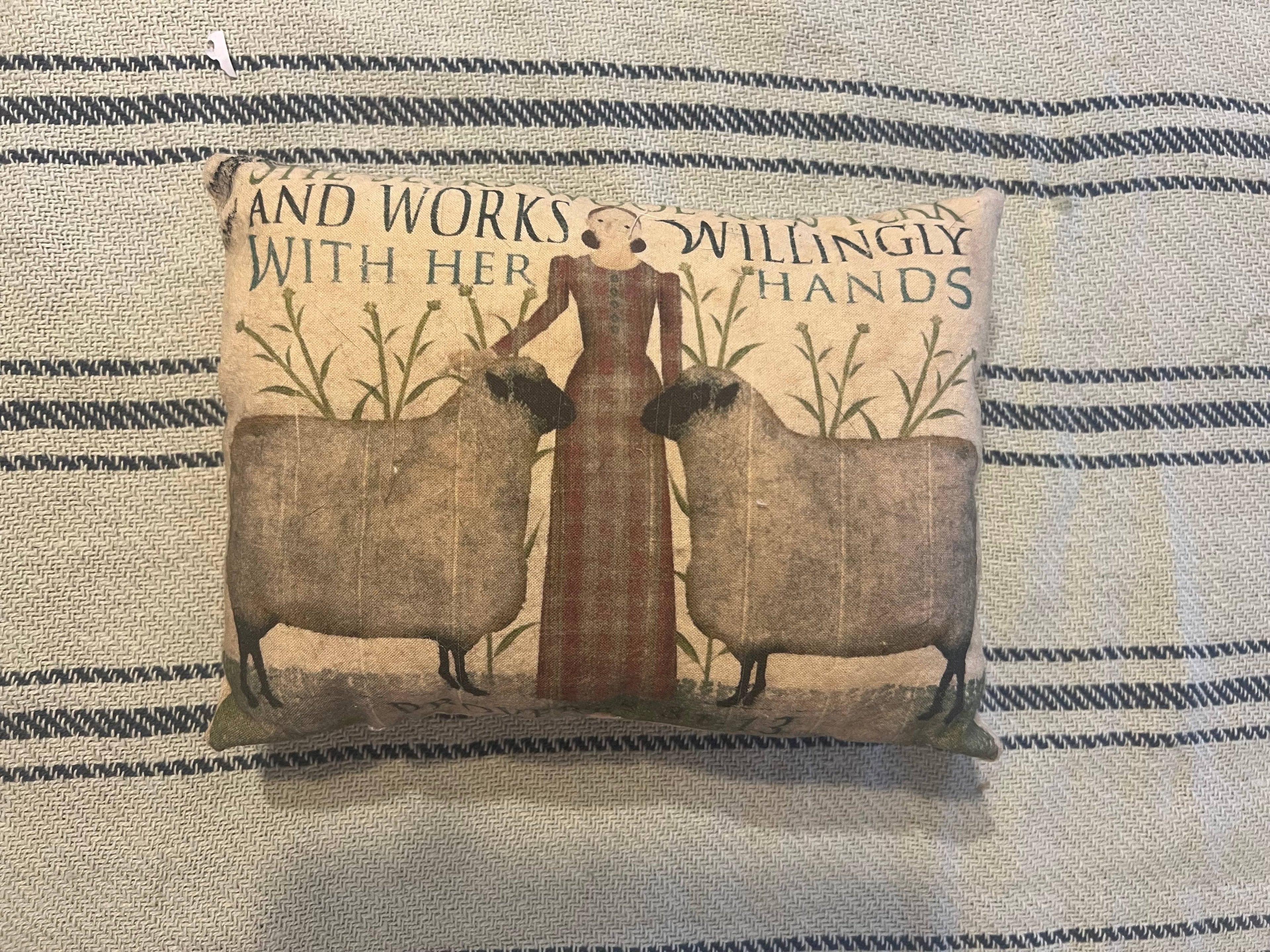 6362. Primitive handmade Printed Farmhouse 5x7" stuffed pillows