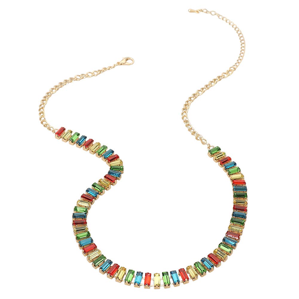 Baguette Stone Cluster Link Accent Necklace