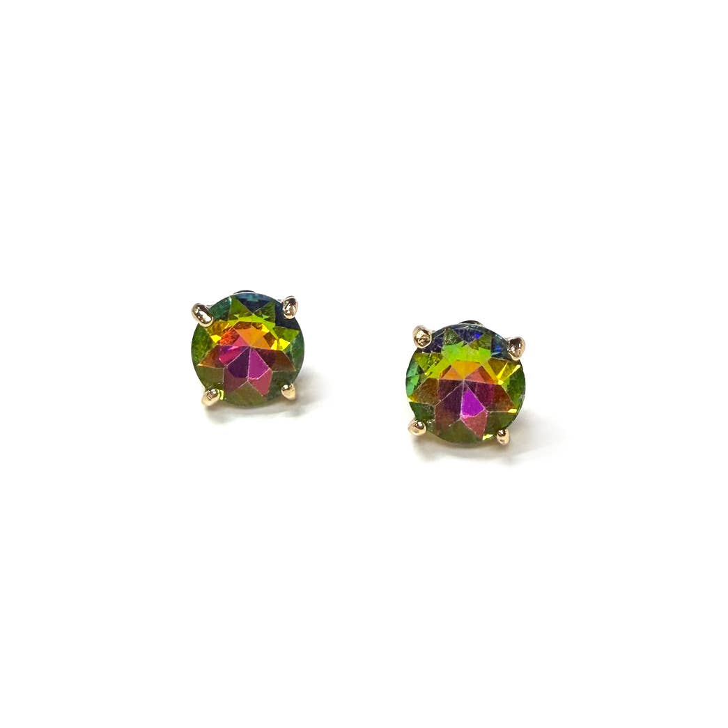 Sterling Silver S925 Post Round Glass Stud Earrings 10mm