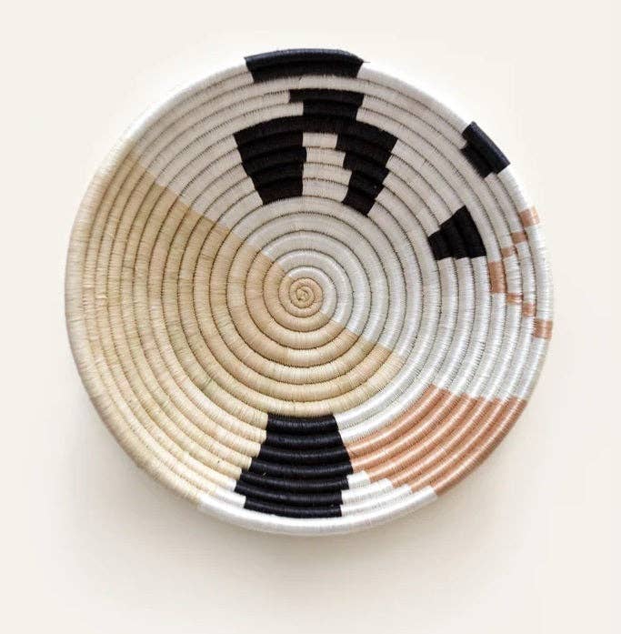 African  Rwanda Woven Basket - Abstract form Plateau White