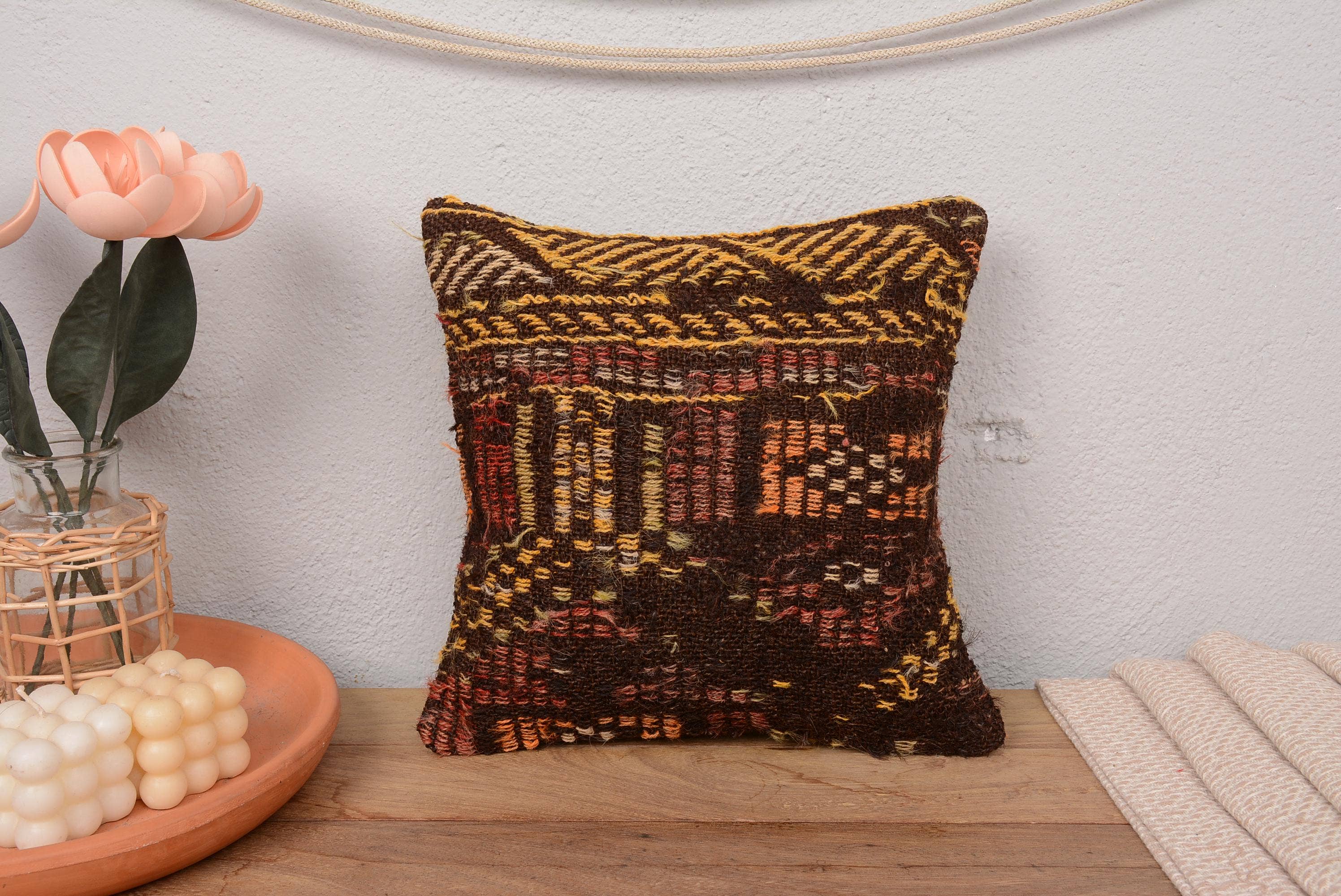 Vintage Turkish Kilim Throw Pillow Cover 12x12
