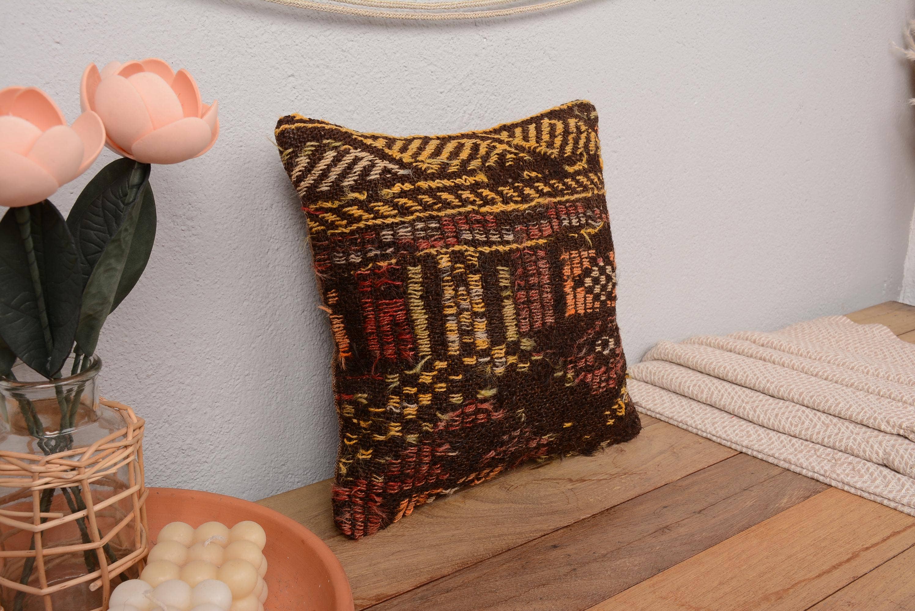Vintage Turkish Kilim Throw Pillow Cover 12x12
