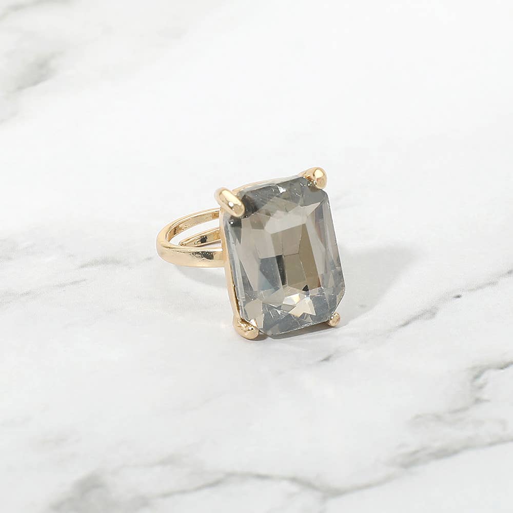 Bold Emerald Cut Stone Cluster Accent Adjustable Ring