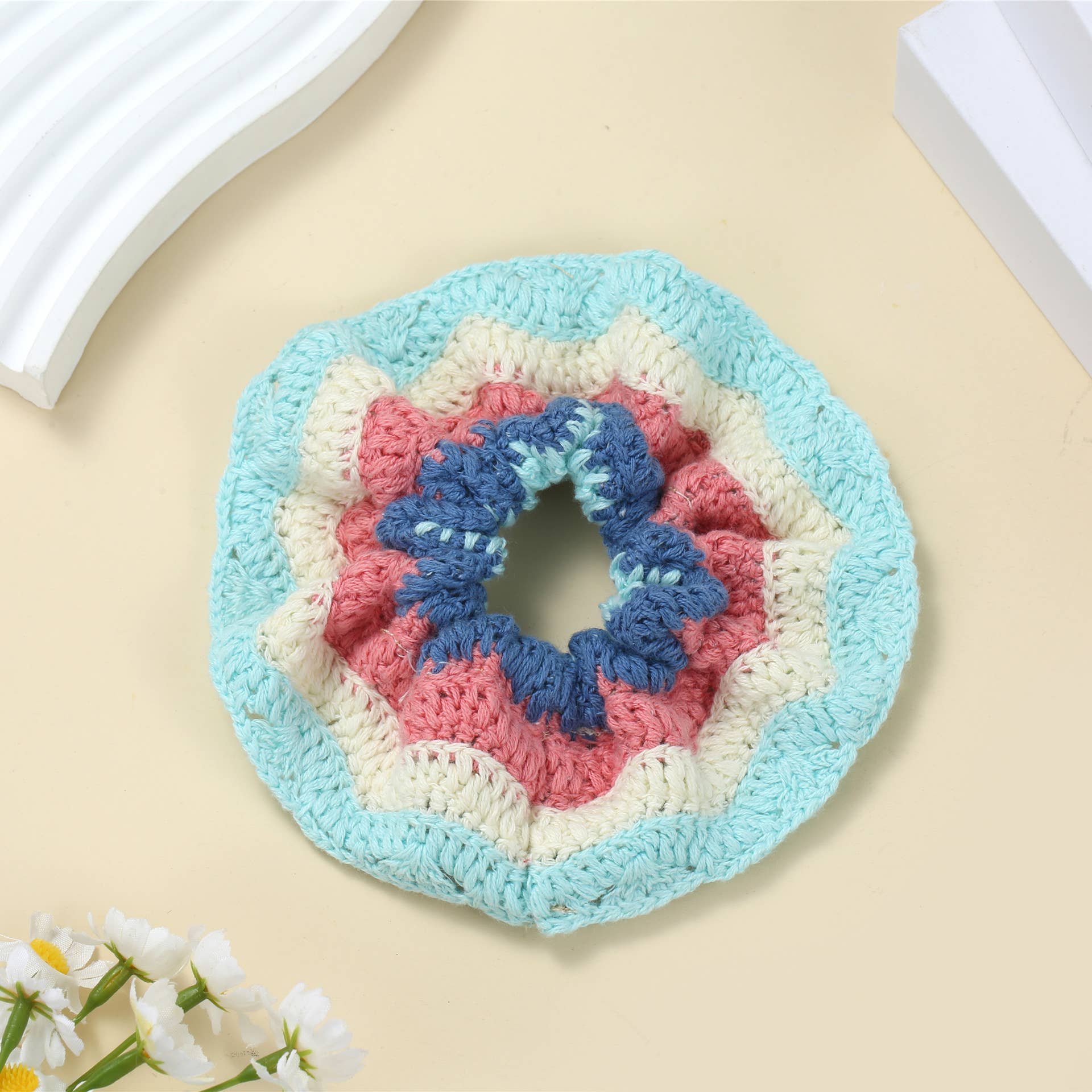 Boho Colorful Handmade Crochet Flower Hair Tie