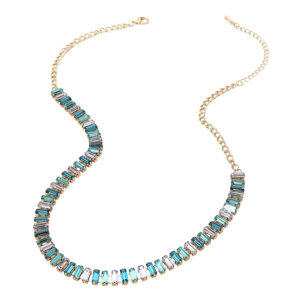Baguette Stone Cluster Link Accent Necklace