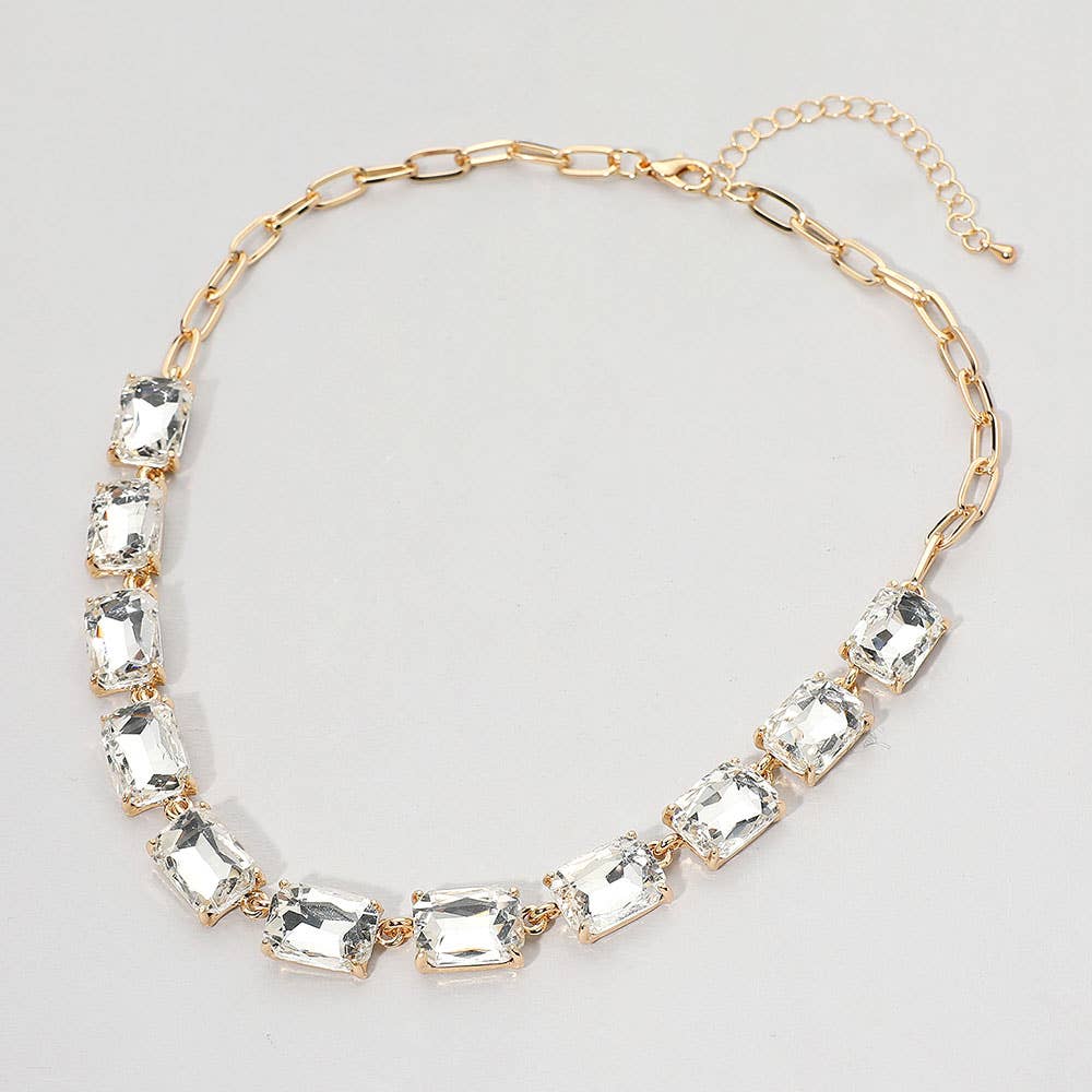 Cushion Rectangular Stone Cluster Link Evening Necklace