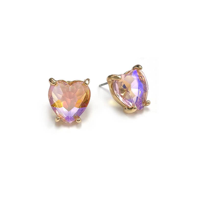 Glass Crystal Heart 4 Prong Post Stud Earrings