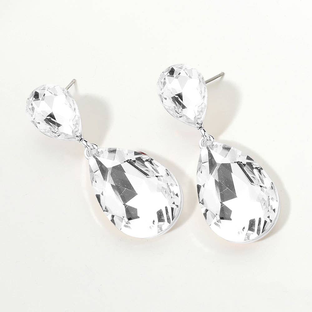 Glass Crystal Teardrop Evening Earrings