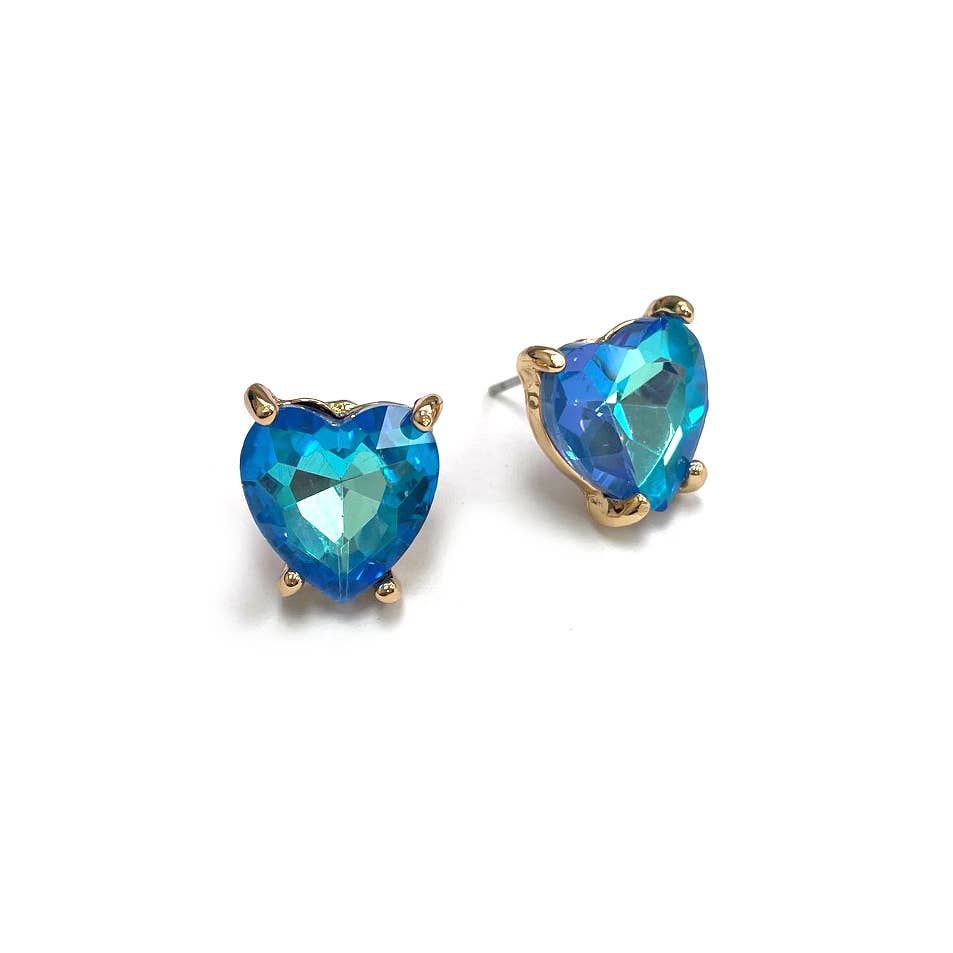 Glass Crystal Heart 4 Prong Post Stud Earrings