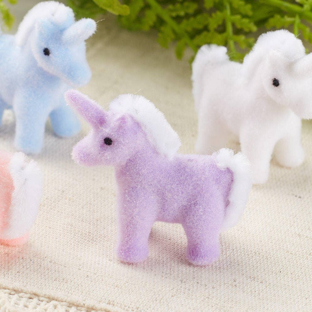 8332. 1" Flocked Multi Color Mini Unicorns Assorted color