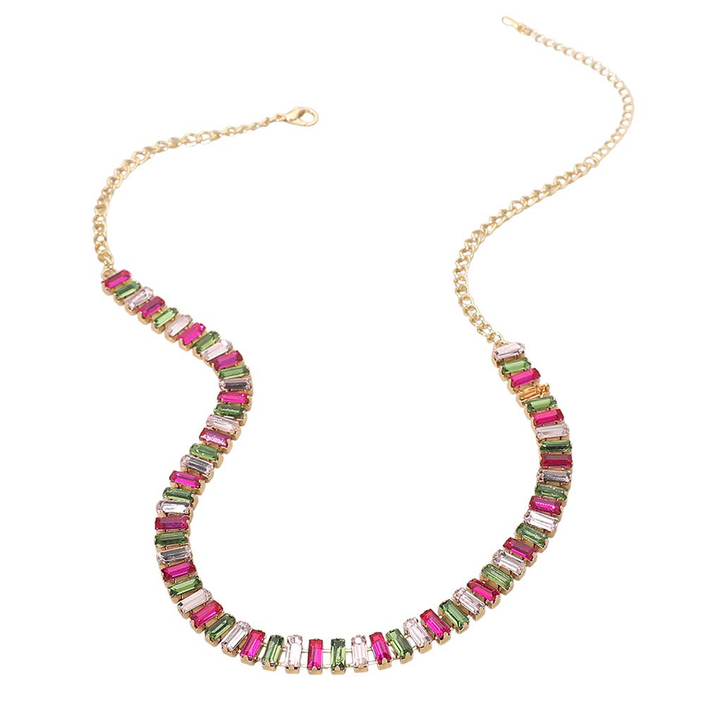 Baguette Stone Cluster Link Accent Necklace