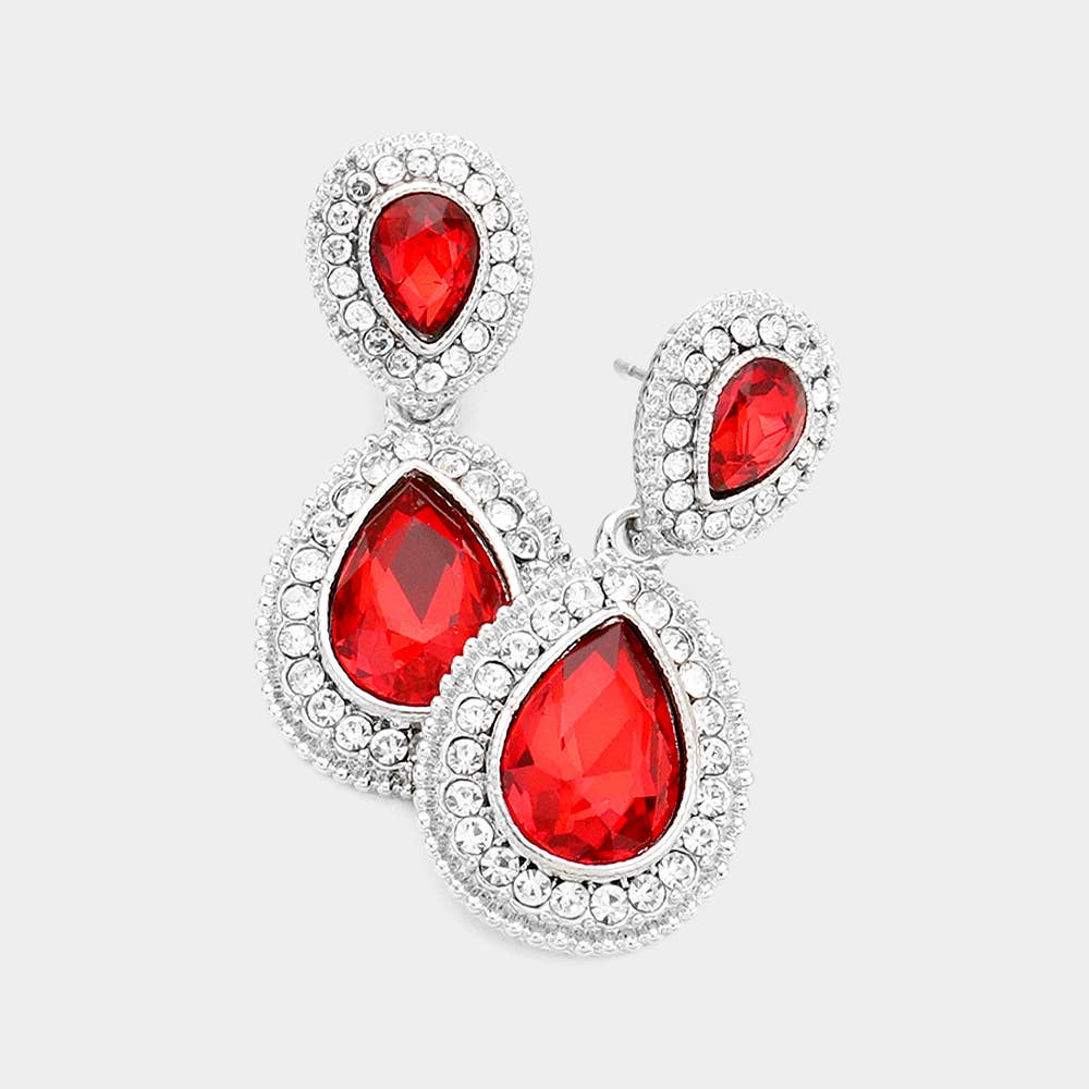 Rhinestone Trim Teardrop Evening Earrings