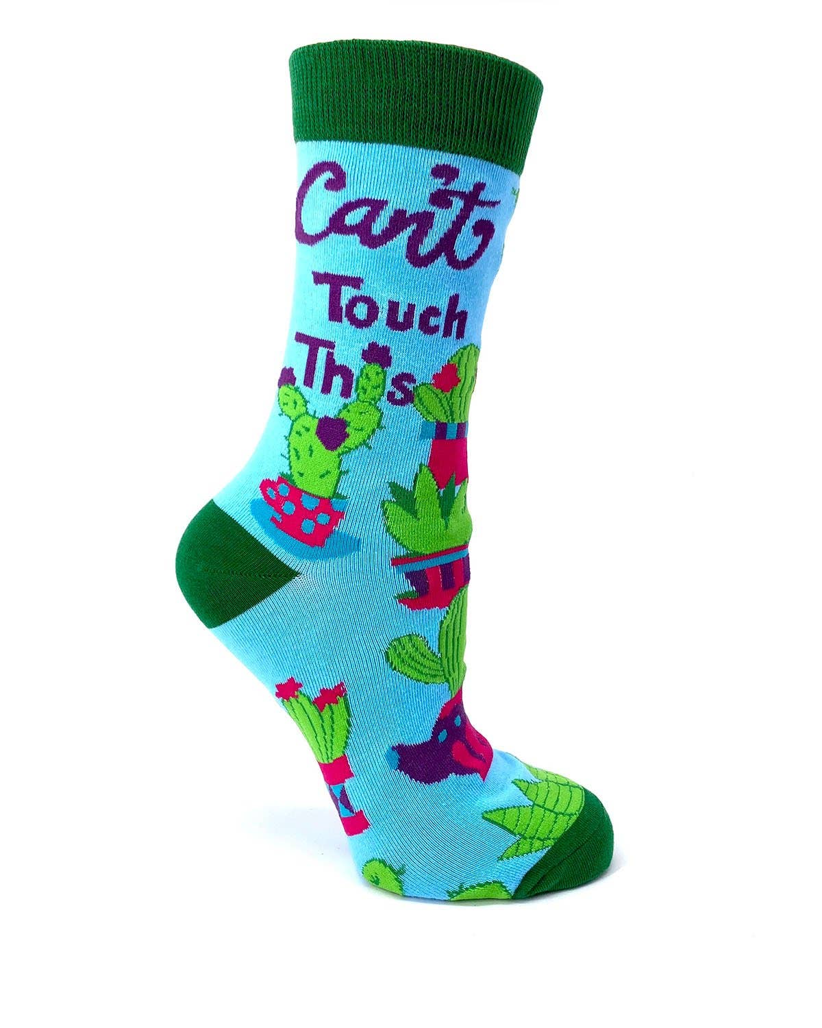 8605. Can't Touch This Women's Crew Socks Featuring Prickly Cactus