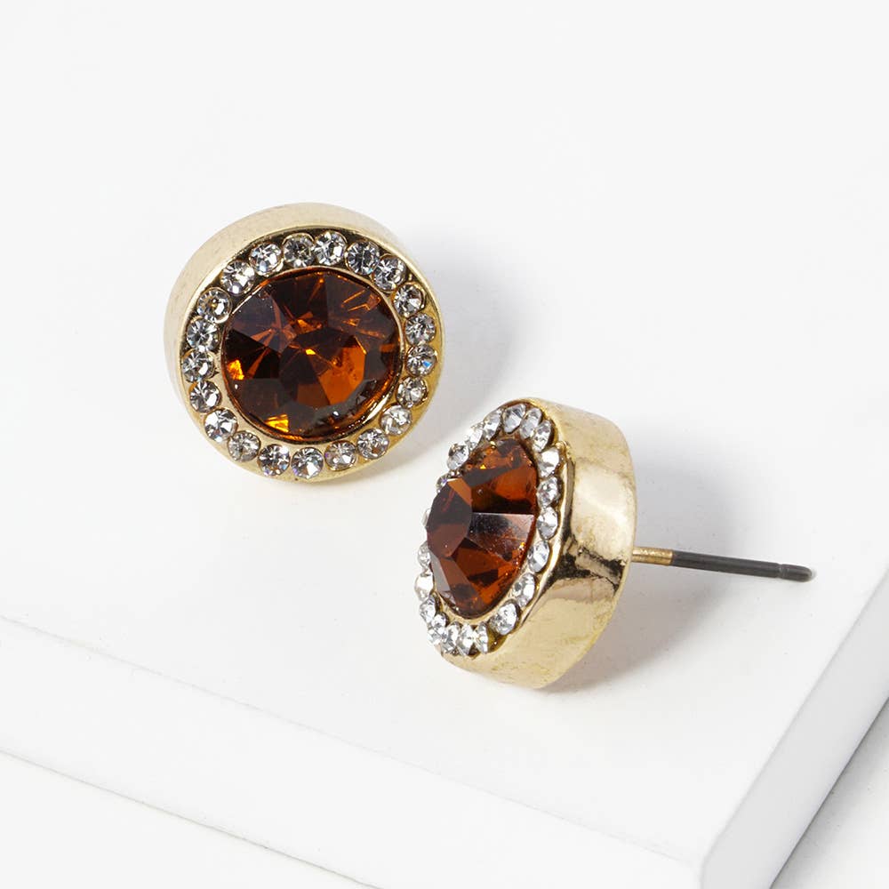 Round Crystal Halo Stud Earrings