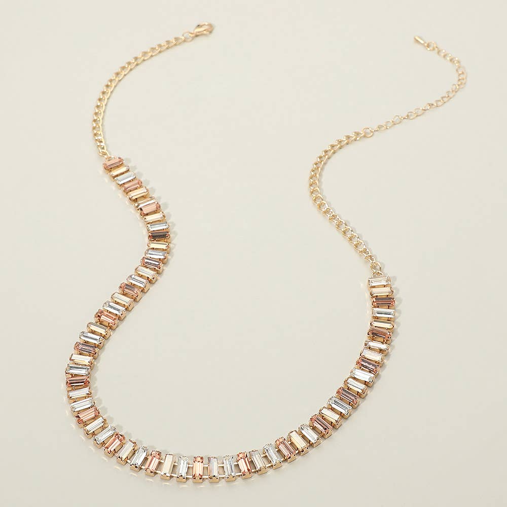 Baguette Stone Cluster Link Accent Necklace