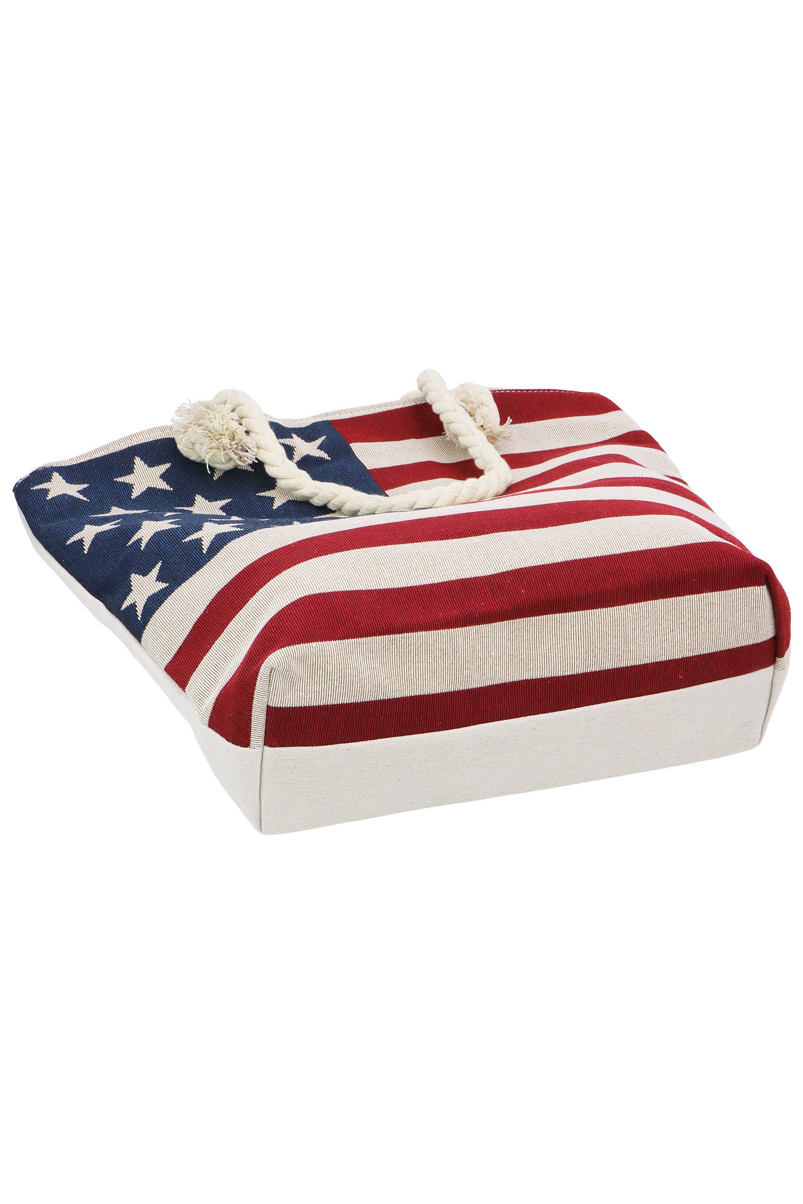 6209. American Flag Zippered Burlap Canvas Tote Bag