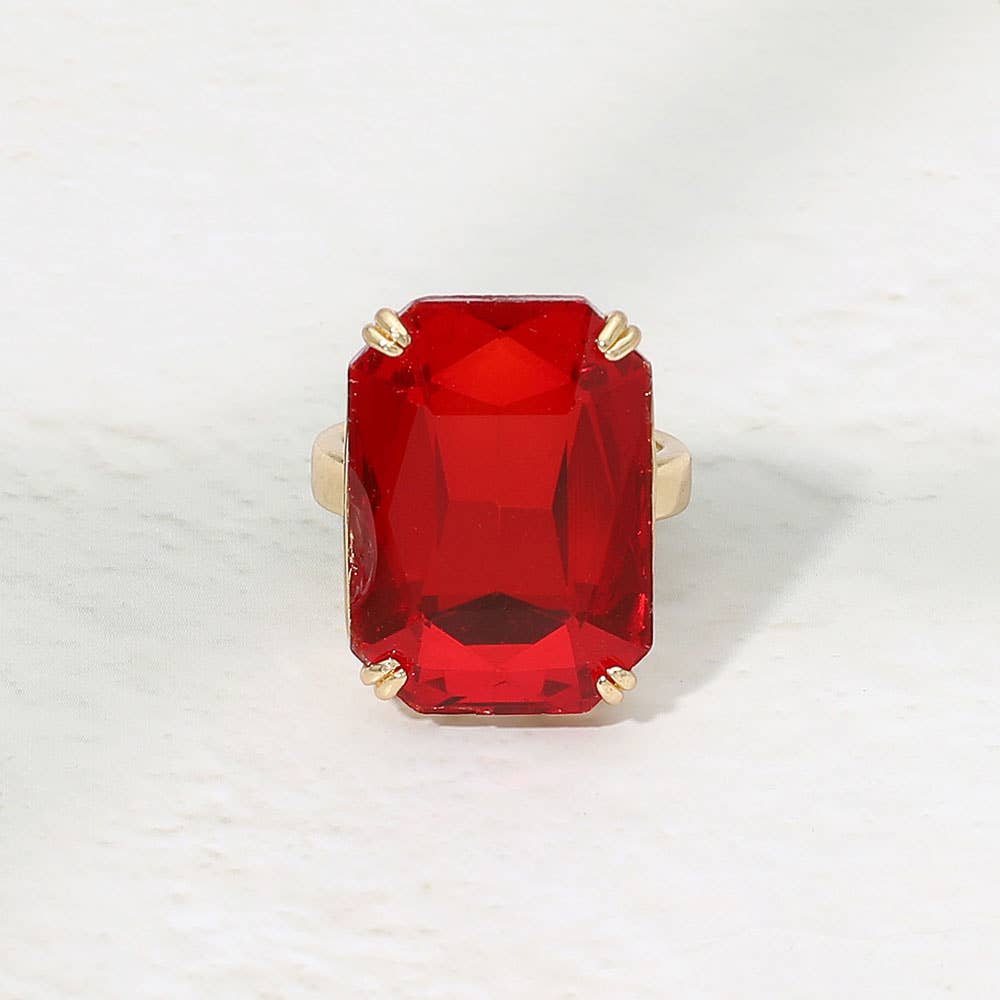 Oversized Emerald Cut Gem Accent Adjustable Statement Ring