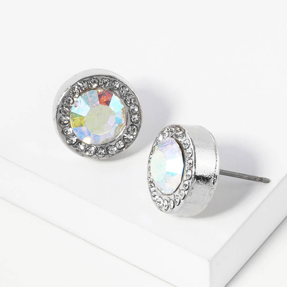 Round Crystal Halo Stud Earrings