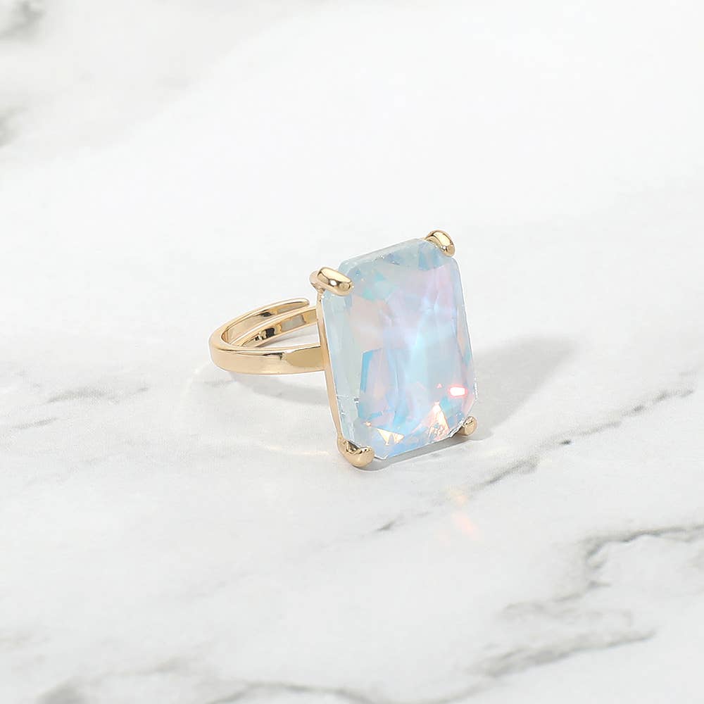 Bold Emerald Cut Stone Cluster Accent Adjustable Ring