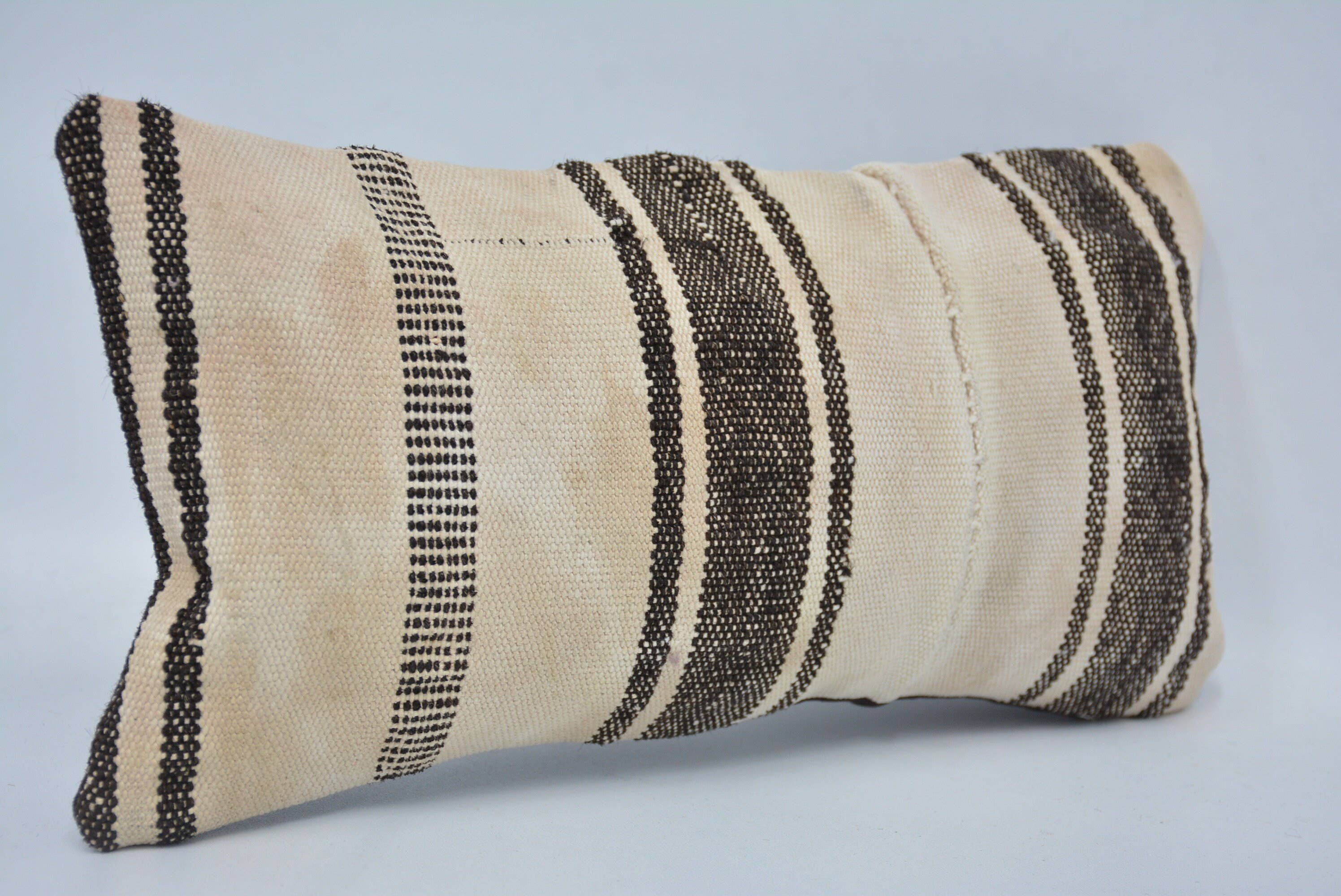7113. Handmade Kilim Striped Throw Pillow Cushion 8x16