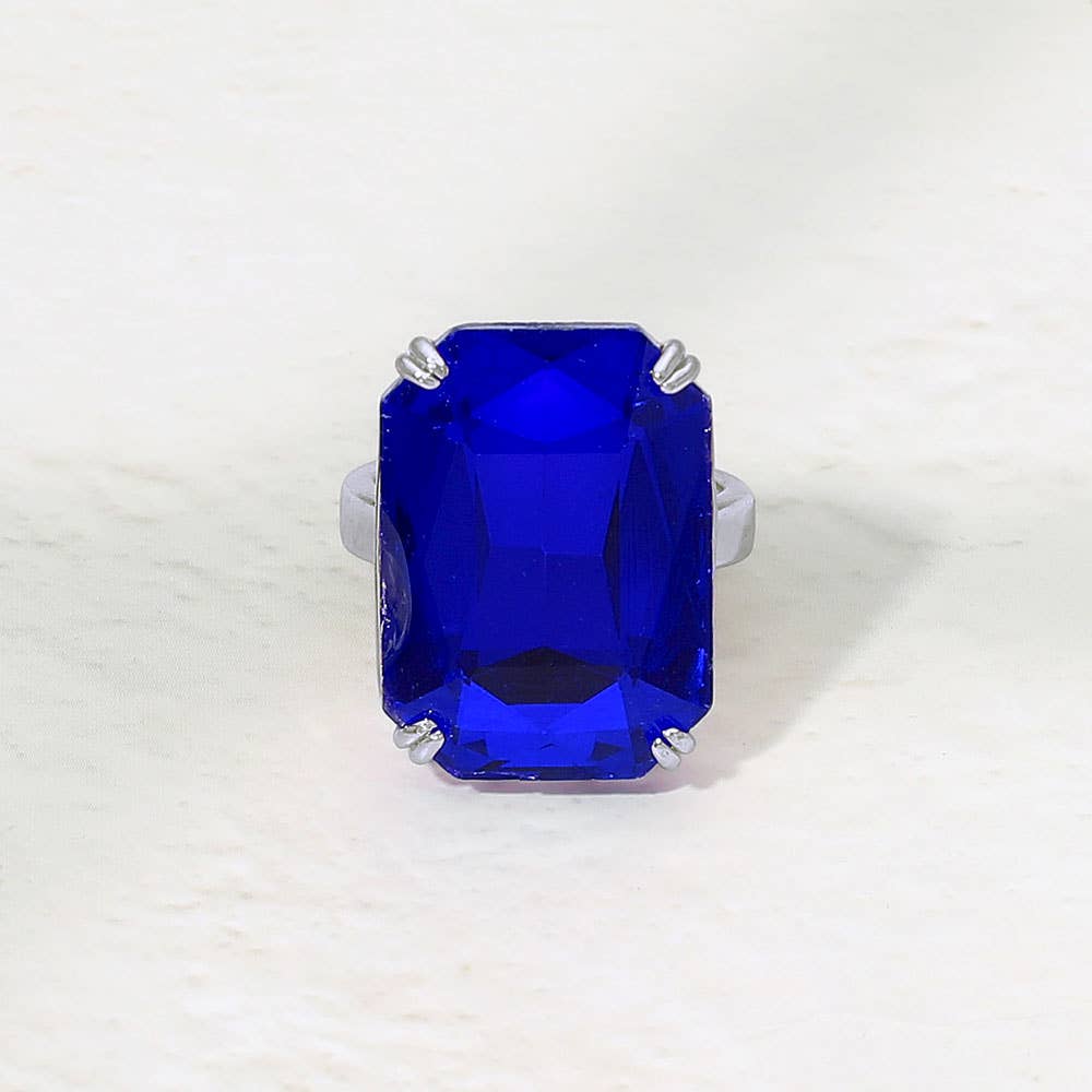 Oversized Emerald Cut Gem Accent Adjustable Statement Ring