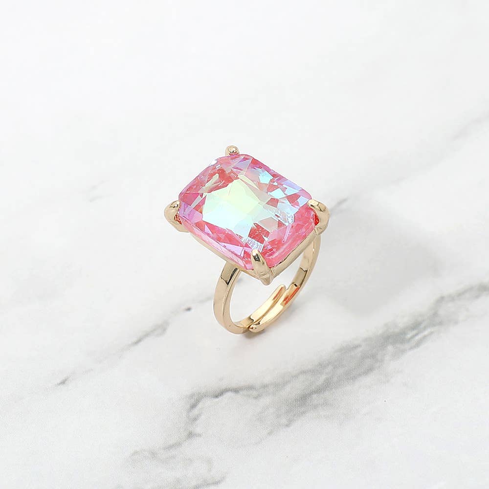 Bold Emerald Cut Stone Cluster Accent Adjustable Ring
