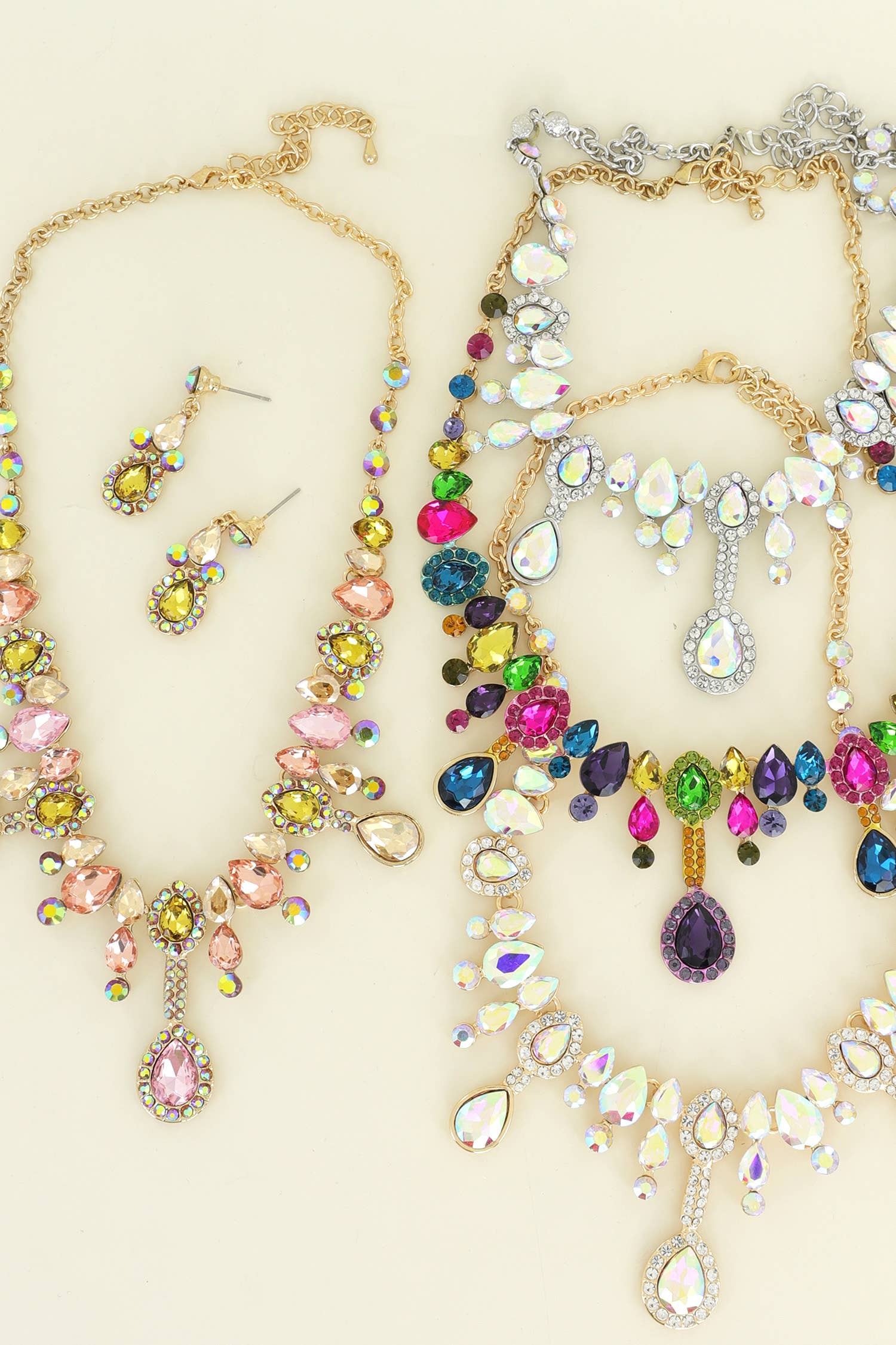 Teardrop Crystal Cluster Necklace Earrings Set