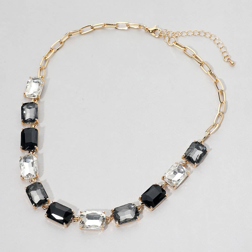 Cushion Rectangular Stone Cluster Link Evening Necklace