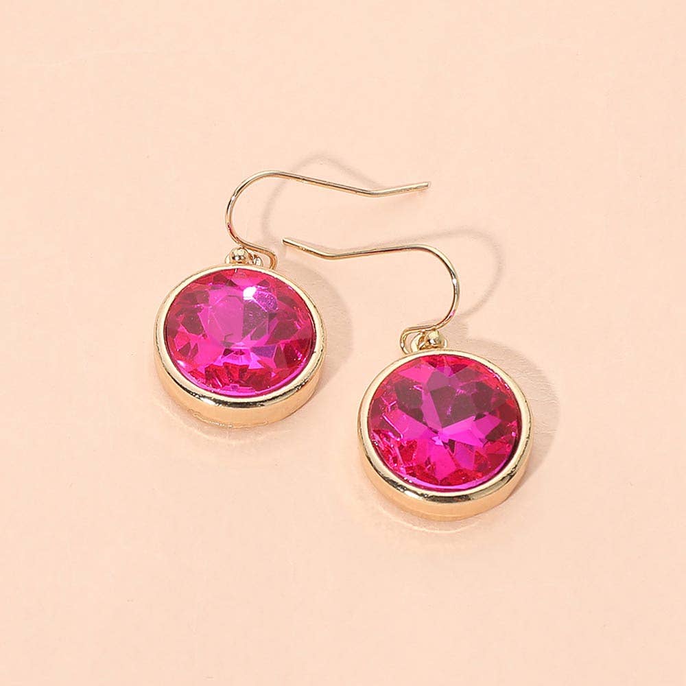 Round Faceted Stone Drop Dangle Earrings
