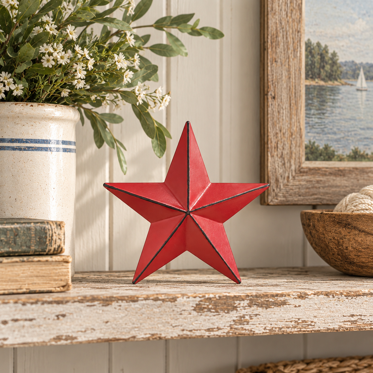 Metal Star Barn Red Distressed 4x4
