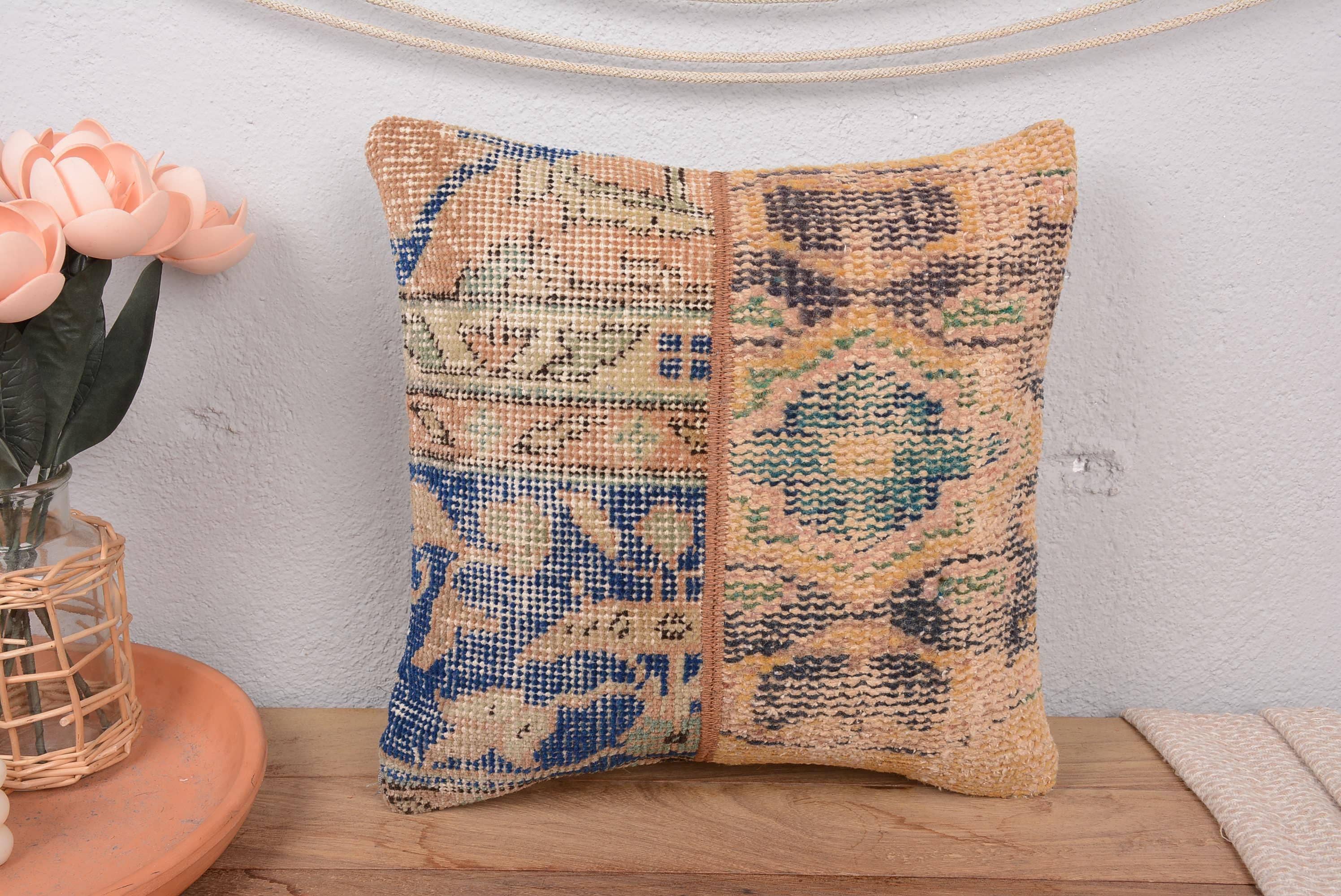 Sofa Kilim Cushion Sham 14x14 Vintage Patchwork Textured