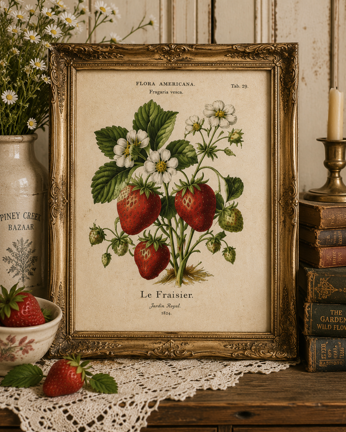 Vintage Strawberry Botanical Print — Le Fraisier Digital Download
