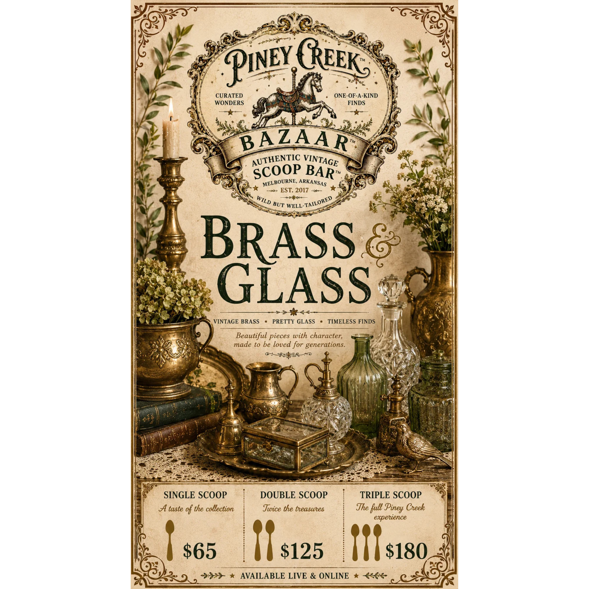 2313. $180 Triple Scoop - Brass and Glass