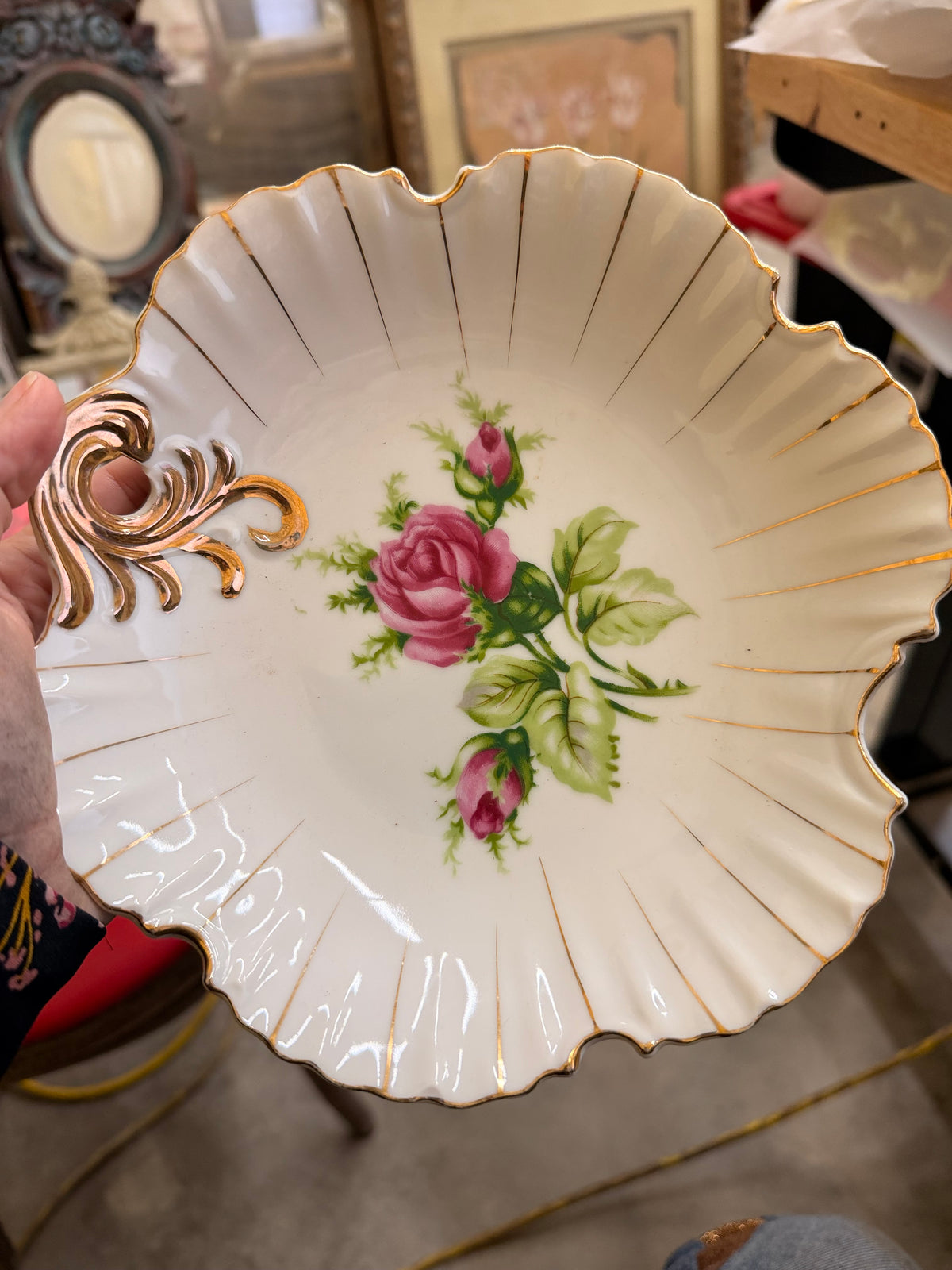 Pink and Green Floral Porcelain Japanese Dish