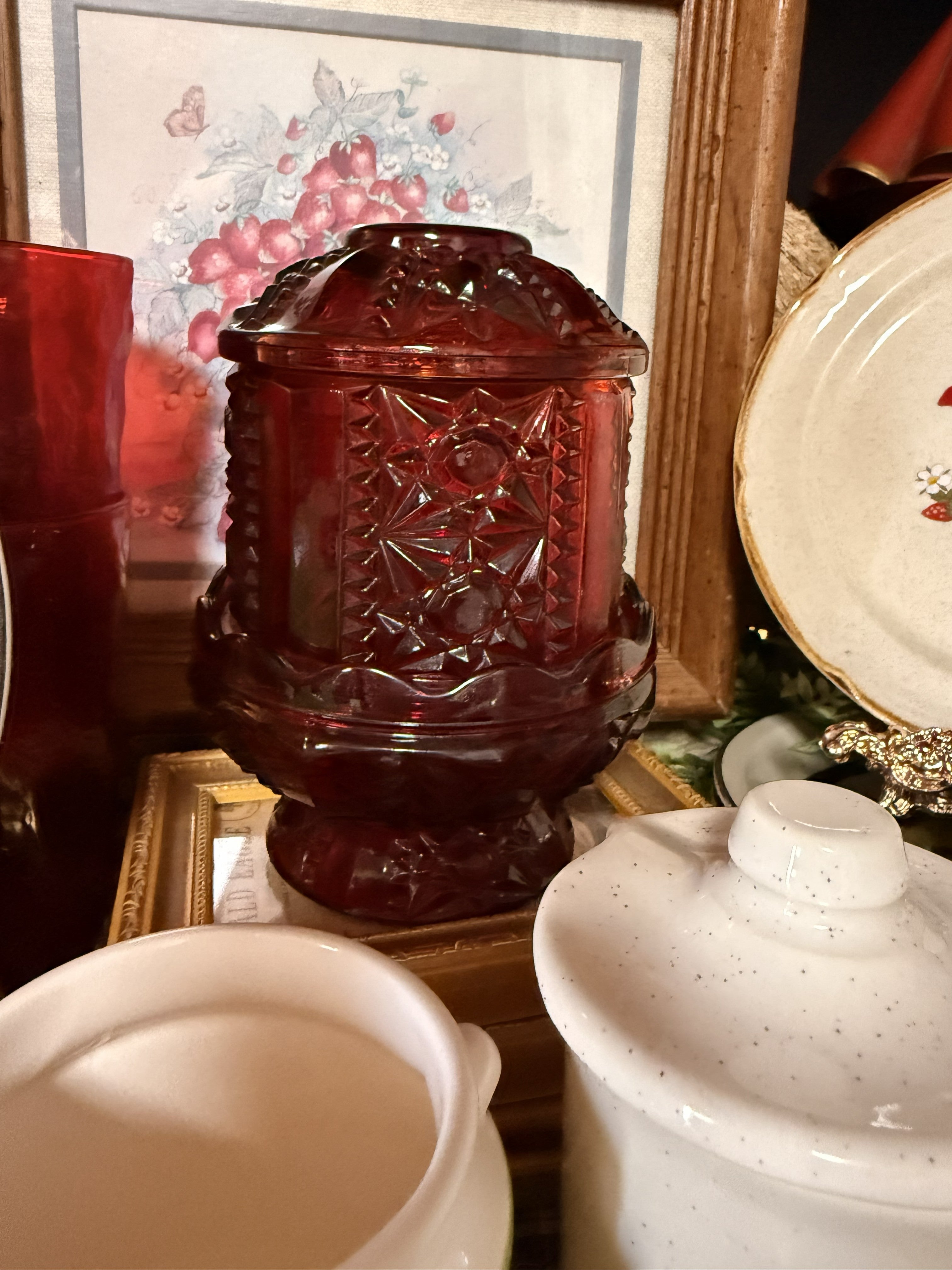 Vintage Ruby Red Indiana Glass Fairy Lamp