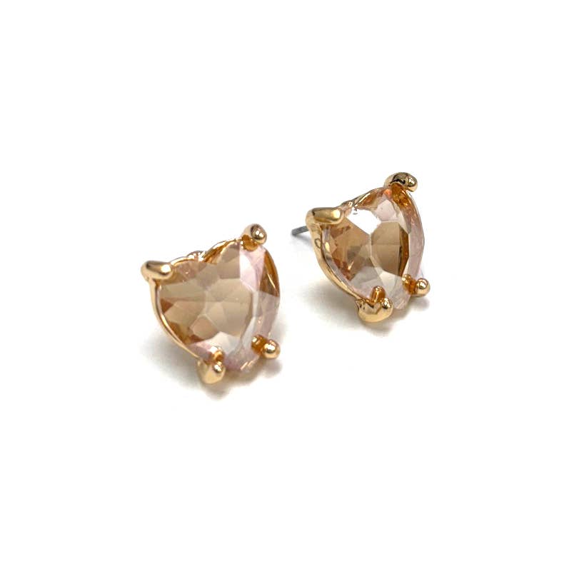Glass Crystal Heart 4 Prong Post Stud Earrings