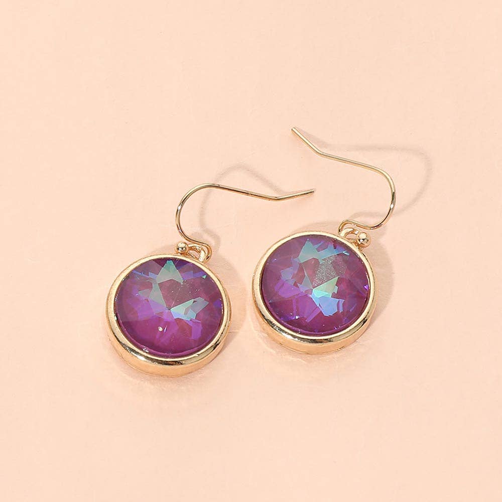 Round Faceted Stone Drop Dangle Earrings