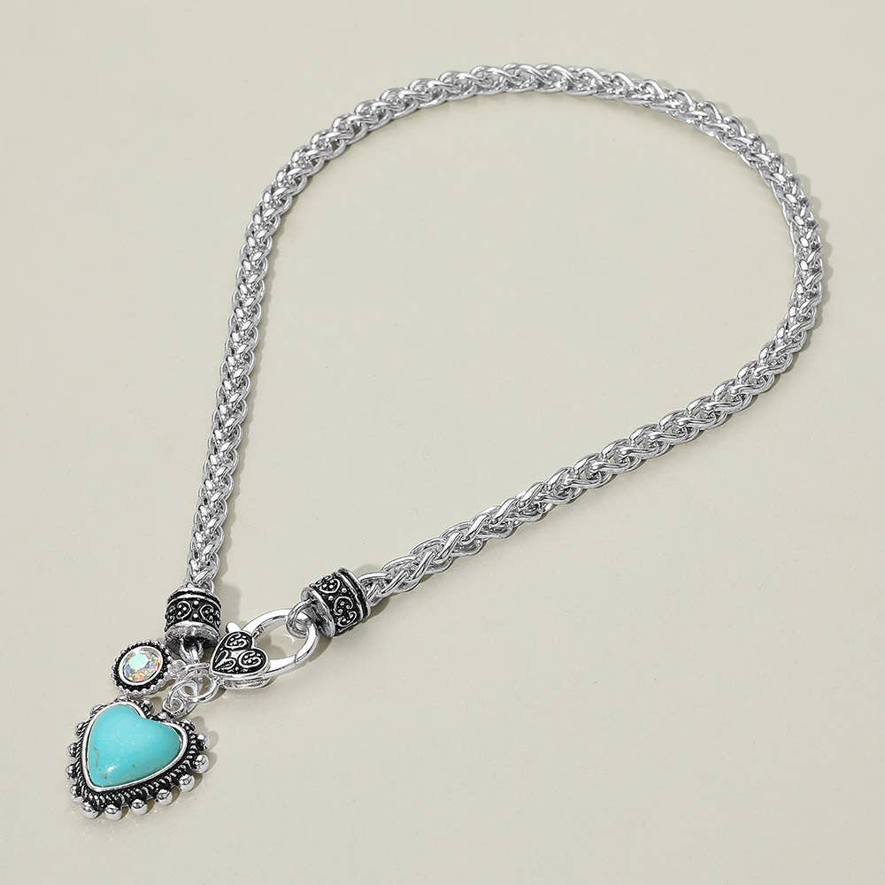 Heart Stone Pointed Pendant Antique Metal Necklace