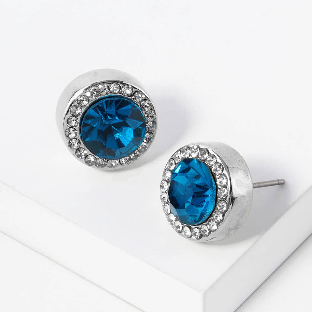 Round Crystal Halo Stud Earrings