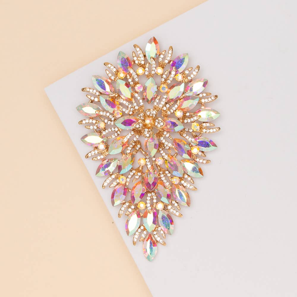 Crystal Rhinestone Cluster Pear Shaped Leaf Brooch Pin