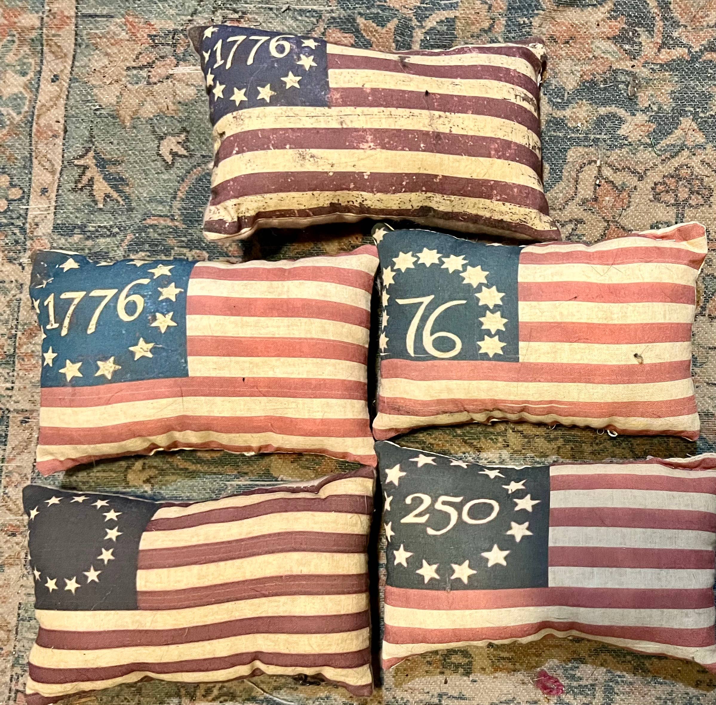 6360. Primitive handmade Printed Americana 5x7" stuffed pillows