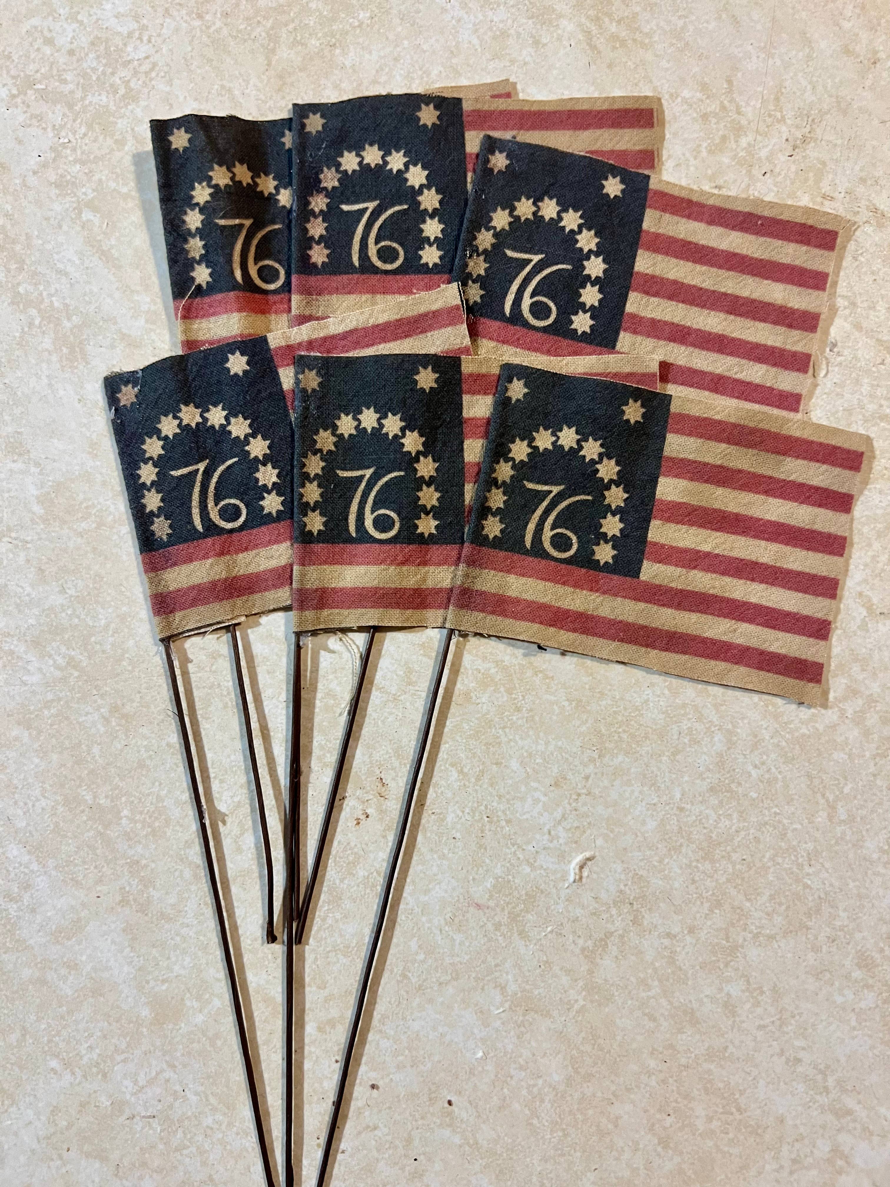 6359. Primitive handmade Americana mini flags set of 6