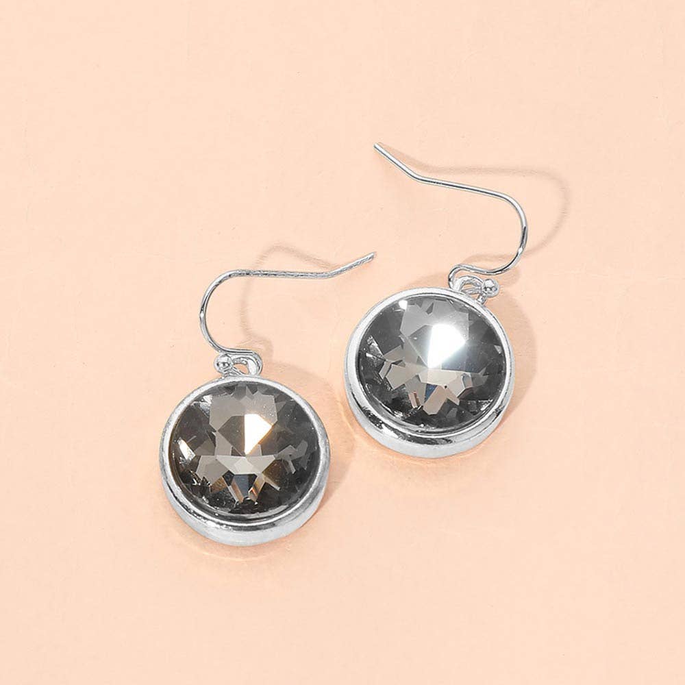 Round Faceted Stone Drop Dangle Earrings