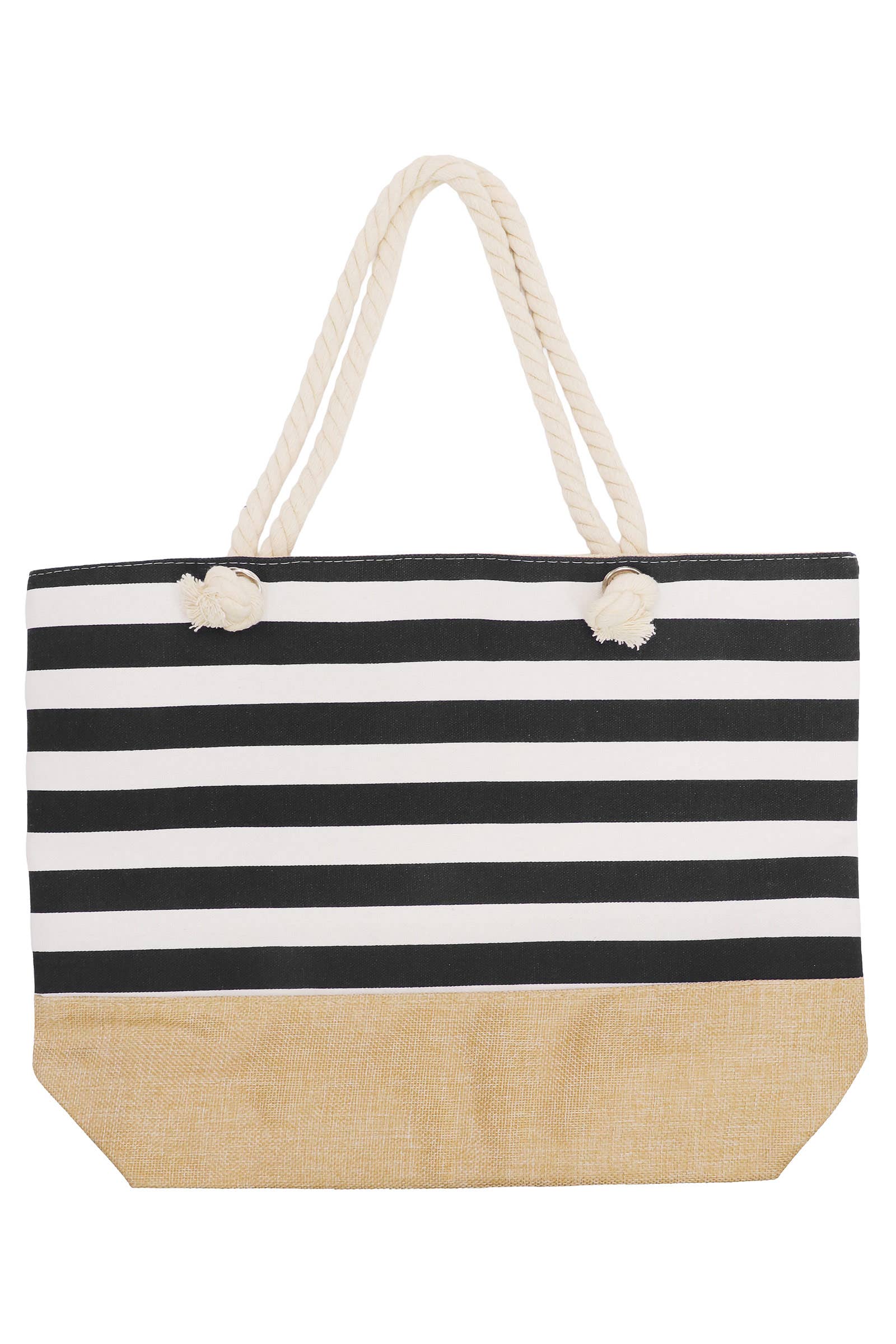 6208. Nautical Harbor Stripe Rope Handle Tote Bag