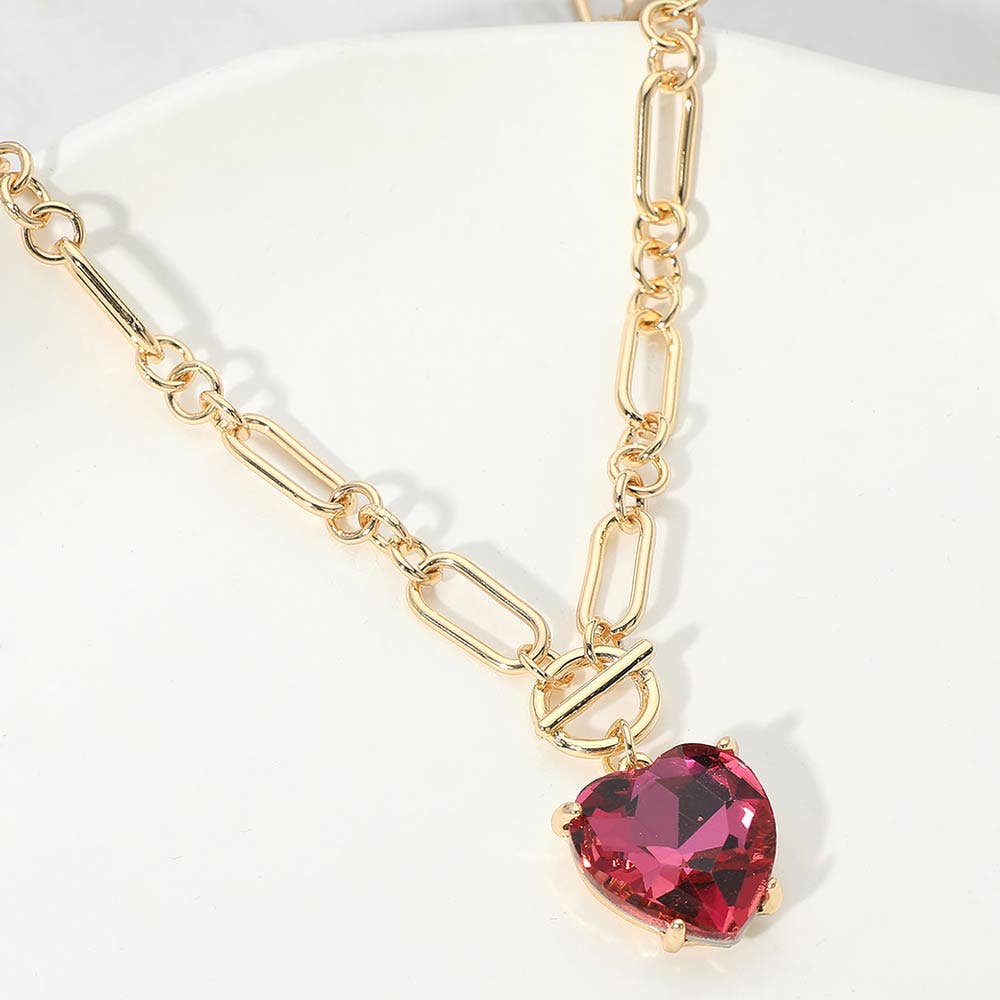 Chunky Heart Stone Cluster Toggle Pendant Necklace