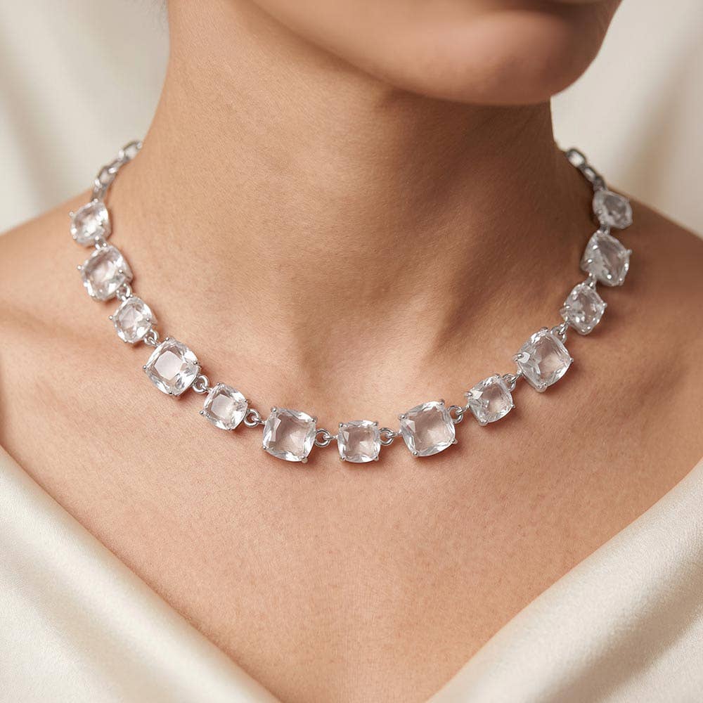Cushion Square Stone Link Evening Necklace